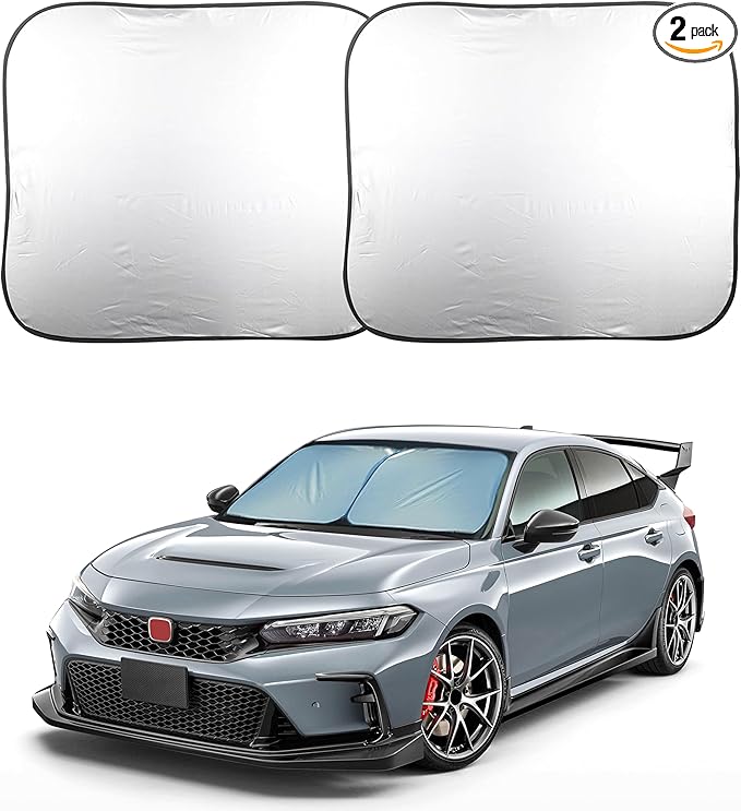 EcoNour 2 Piece Sunshade for Car Windshield, Durable 240T Polyester Car Windshield Shade Blocks UV Rays, Sun Protection for Front Window, Small 29x24, Fits Coupe, Hatchback, Small Sedan, Sports Model
