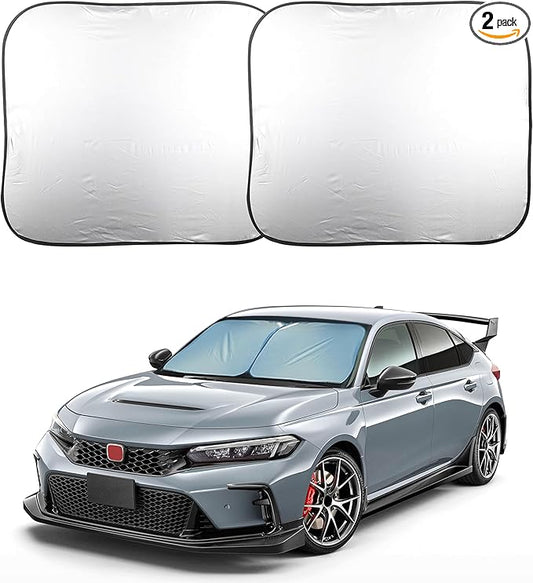 EcoNour 2 Piece Sunshade for Car Windshield, Durable 240T Polyester Car Windshield Shade Blocks UV Rays, Sun Protection for Front Window, Small 29x24, Fits Coupe, Hatchback, Small Sedan, Sports Model