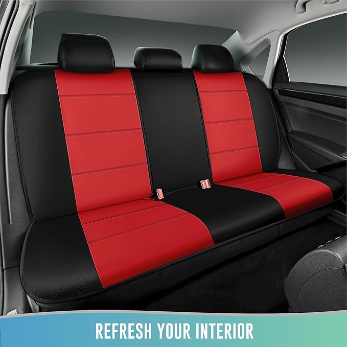 Road Comforts Car Seat Cover, Leather Car Seat Cover Full Set, Automotive Seat Covers, Airbag Compatible Universal Fit for Most Cars (Red)