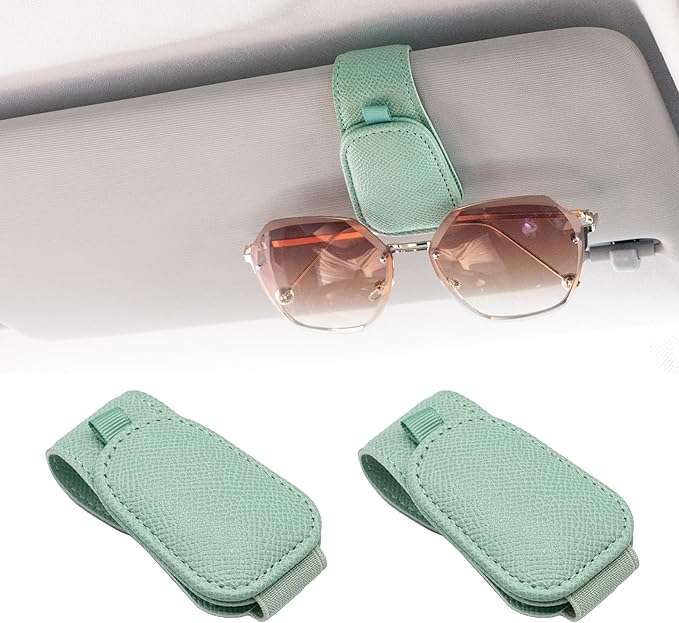 Yuoyar 2 Packs Magnetic Sunglass Holder for Car Visor - Universal Sunglasses Clip for Different Size Eyeglasses - Convenient Interior Car Accessories (Green)