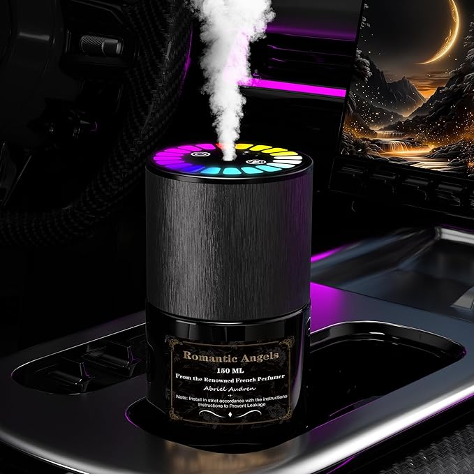 Car Air Freshener, Smart Car Air Freshener, Music-Synced RGB Ambient Lights with Auto On/Off, 150ml, Suitable for Cars, Homes, Offices, Bedrooms (Angels)