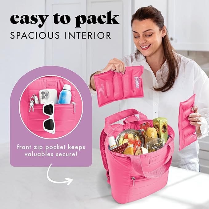 Fit & Fresh Mari Cooler Backpack for Women, Insulated Leakproof Soft Cooler Bag (12 Can), Lunch Tote, Beach Cooler, Lightweight Travel Picnic Tote, Hot Pink