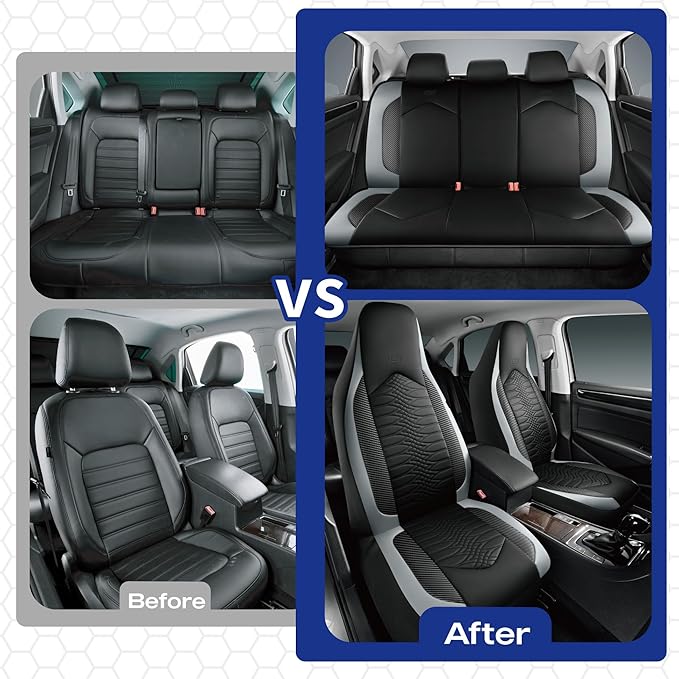 Skechers Memory Foam Car Seat Covers, Leather High Back Seat Covers Quilting Design,Waterproof Sports Car Seat Covers Front Seats,Airbag Compatible, Universal Fit for Most Cars, SUVs,Trucks,Gray