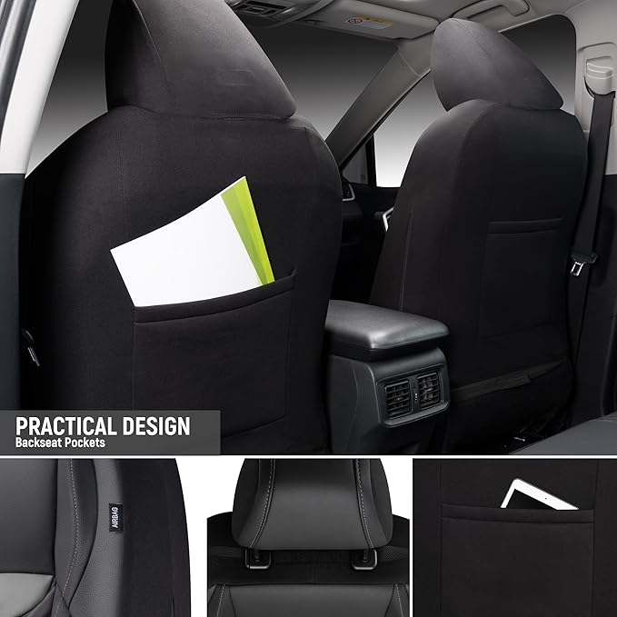 PU Leather Car Seat Covers Full Set – Waterproof seat Cover for Cars，3D Foam Support Automotive seat Covers ，Airbag Compatible, Universal Fit for Cars SUVs Trucks Sedans（Black/Grey）