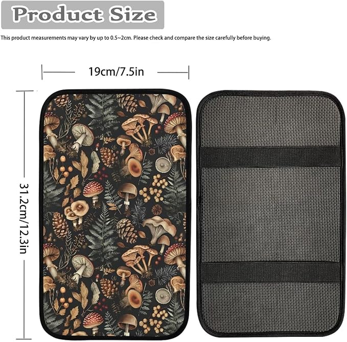 Dreaweet Car Armrest Cover Mushroom Car Accessories for Women Car Center Console Pad Universal Fit Armrest Cover Protector for Cars,SUV,Trucks,Black