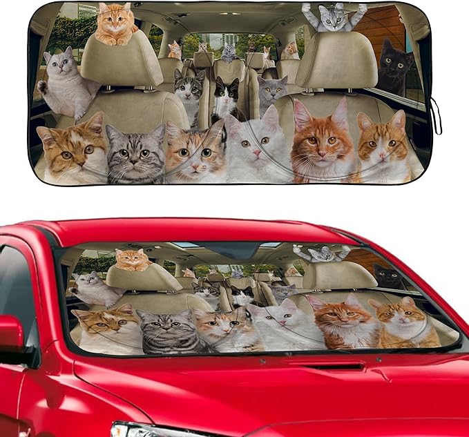 Funny Cat Windshield Sunshade for Car SUV Truck Foldable Uv Ray Reflector Front Window Sun Shade Visor Shield Cover -59" X 31"