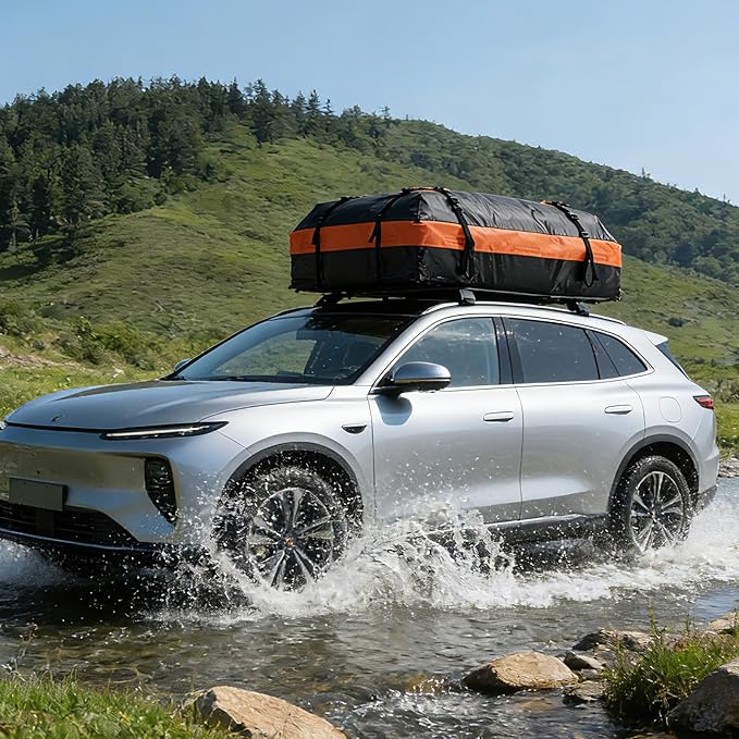 DUMOS Car Rooftop Cargo Carrier 15 Cubic Feet, Car Roof Waterproof PVC Bag, with Anti-Slip Mat,Combination Luggage Lock, Reinforced Straps & Door Hooks,Fit Vehicles with/Without Roof Racks