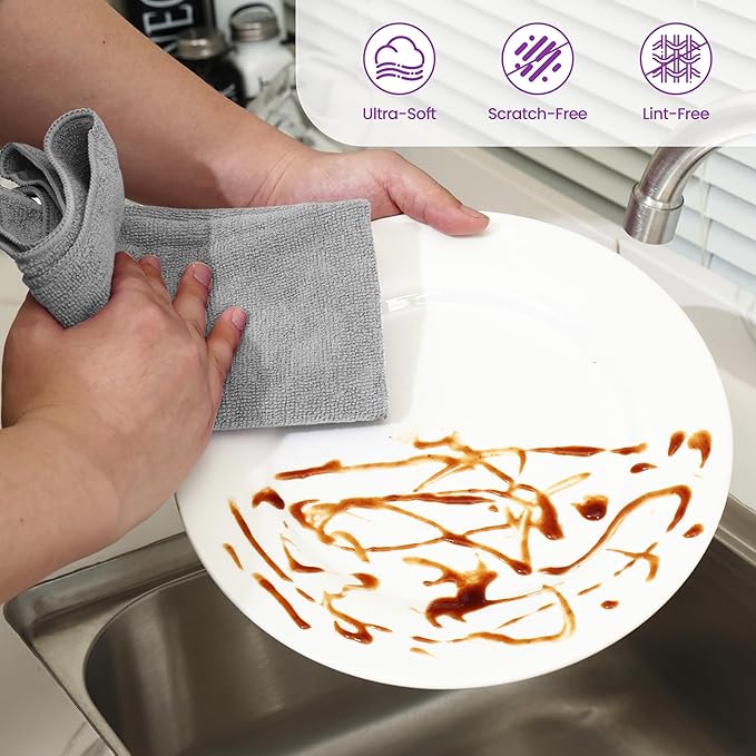 Microfiber Cleaning Cloths-12 Pack,Microfiber Towels for Cars & Kitchen,Highly Absorbent Cleaning Towel,Lint Free Streak Free Rags for House,Window,Grey(12.2"x12.2")