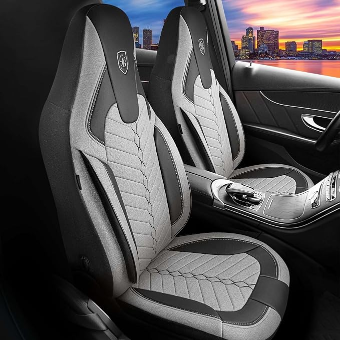 Premium Car Seat Covers Front Seat - Linen Car Seat Cover for SUV, Cars, Most Pickups, Grey-Black, Car Seat Protector, Car Seat Covers Front Seats, Car Seat Protector