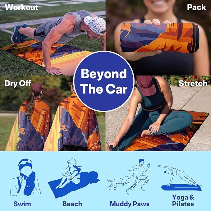2 Pack Car Seat Towel Covers, Sweat Protector for Front Seats, Premium Thickened Microfiber with Colorado River, Breathable & Quick Dry, Slip-on Headrest Pocket for Gym Running Beach Universal Fit