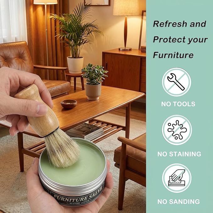 Furniture Salve with Brush, Furniture Repair Salve & Brush Set - Furniture Polisher Cleaner and Conditioner 4OZ for Leather Couch, Furniture, Home, Sofa, Car Seats