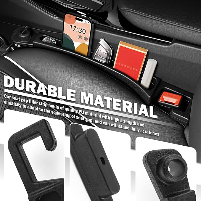 2PCS Car Seat Gap Filler Organizer with Car Glasses Holder,Multi-Function Cars Gap Seat Filler with Hooks,Storage Slots,Universal in Between Cars Seats Catcher for Gaps Filling