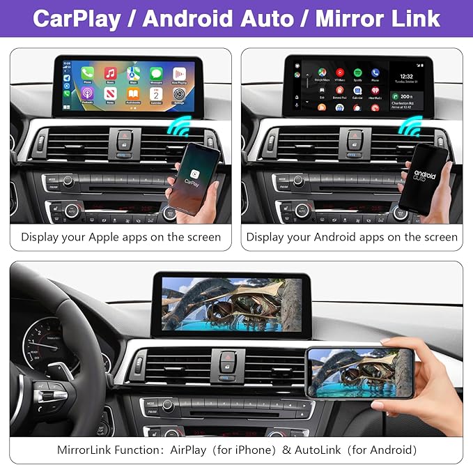 NINETOM 2026 Upgraded 10.25" Touchscreen Wireless CarPlay Android Auto Receiver Compatible with BMW 3/4 Series F30/F31/F32/F33/F34/F36 (2012–2016), for NBT System