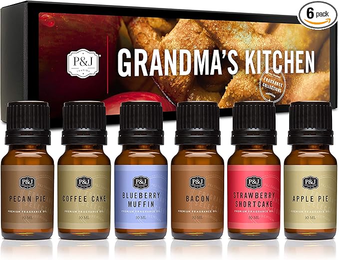 P&J Trading Fragrance Oils for Diffusers for Home Grandma's Kitchen Set Fragrance Scents for Candle Making - Soap Making - Car Diffuser Scents - Essential Home Gift Set - Apple Pie, Coffee Cake & More