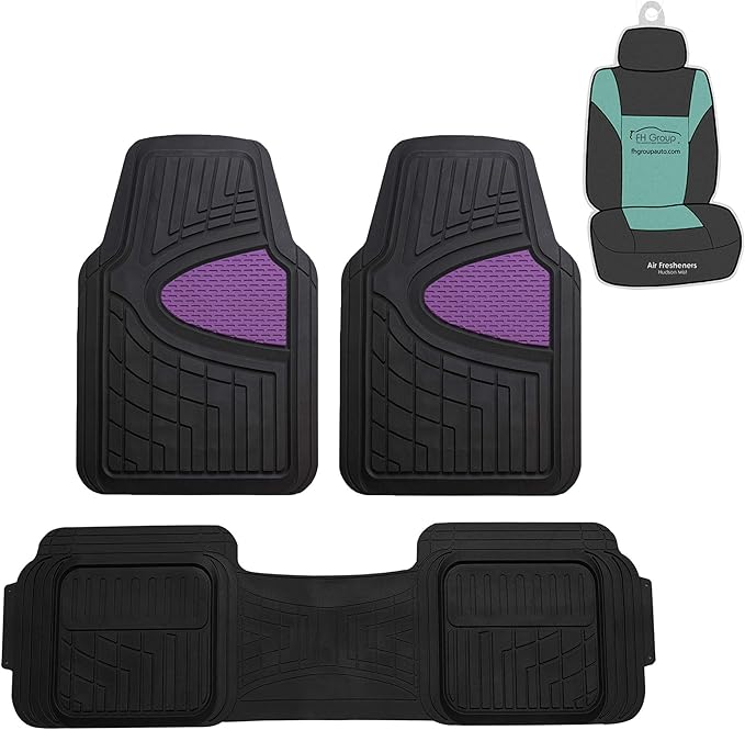 FH Group Automotive Floor Mats Tall Channel Purple Universal Fit Full Set Climaproof™ for Most Sedan, SUV and Trucks, Trimmable Rubber Combo Small Car Seat Cover Design Heavy-Duty Floor Mats for Car