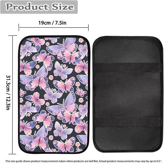 Colorful Butterfly Console Center Armrest Lid Cover Protector Car Armrest Storage Box Mat Interior Accessories for Most Vehicle, SUV Christmas Decor