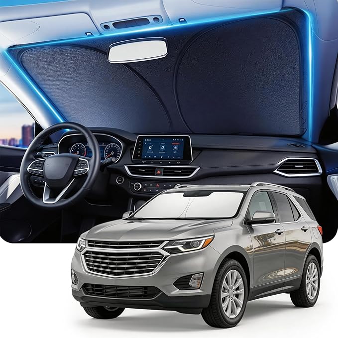 DMJN Windshield Sun Shade for Che-vrolet/Chevy Equinox (2018-2026), Car Sunshade for Front Windshield [100% Efficient Block UV & Scorching Sun] UPF50+ Heat Block - Protect Interior & Keep Cooler