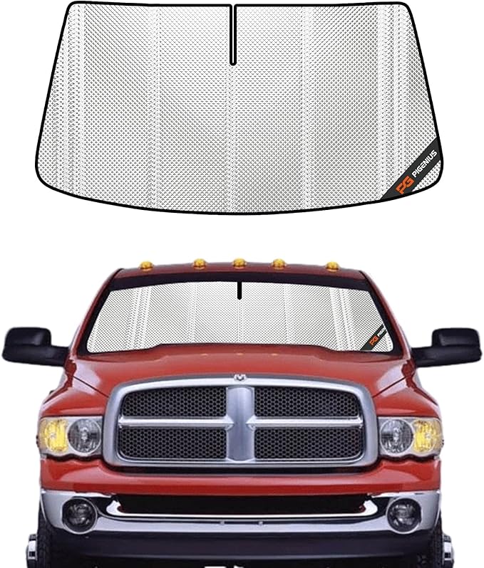 Windshield Sun Shade for Ram 2500/3500 2002-2009. Full Coverage Rearview Mirror Shade for Ultimate Protection