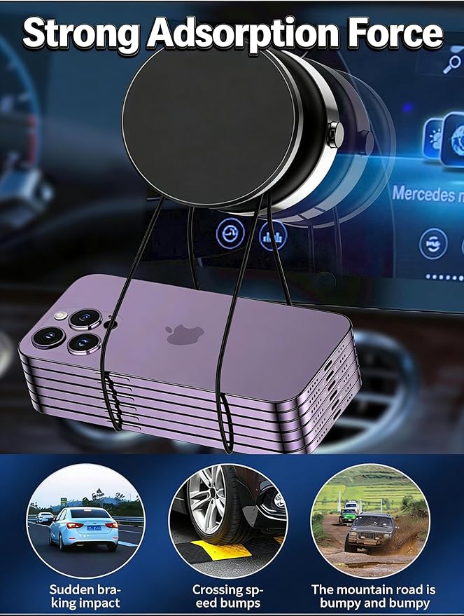Hands-Free Vacuum Suction Cup Phone Mount, Auto-Seal & One-Touch Release Magnetic Phone Holder, 360 Adjustable for Car, Screen, Glass & Smooth Surfaces, for iPhone 12-17