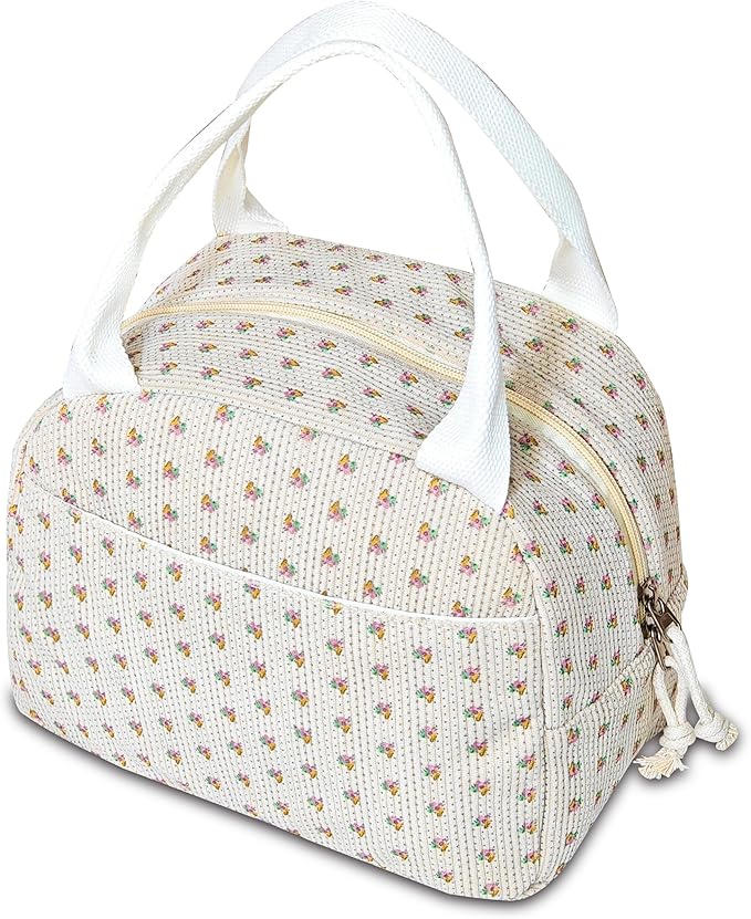 Lunch Bag for Women Insulated Lunch Box Cute Corduroy Lunch Tote Bags Reusable Large Capacity Cooler Bag for Travel Work Picnic