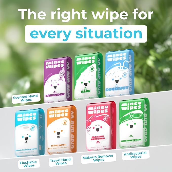 Impossibly Compact Travel Flushable Wipes - 99.5% Water and Aloe - Safe for Sensitive Skin - Travel Essentials for Adults, Kids & Babycare, Mint, 8 Pack 48 Wipes