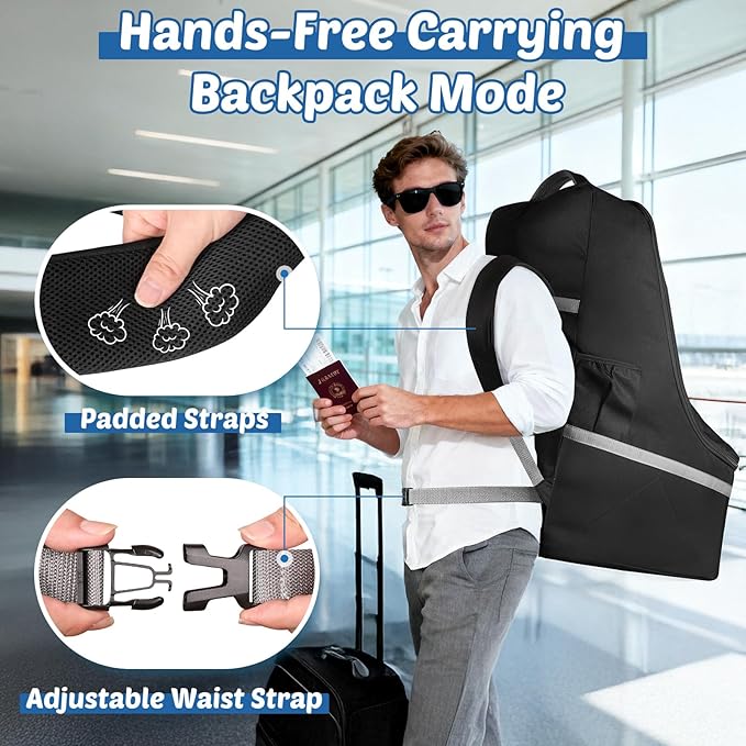 Padded Car Seat Travel Bag For Airplane: Backpack Car Seat Cover for Air Travel, Carseat Bag With Shoulder Strap for Infant Car Seats, Boosters & Carriers, Flying Accessories For Gate & Baggage Check