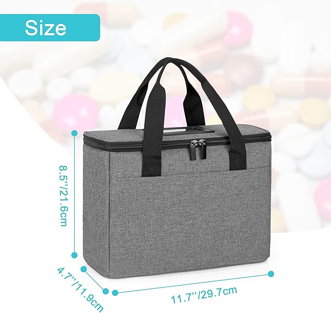 Trunab First Aid Bag Empty Small Medicine Storage Case, Insulated Medication Cooler Bag, Travel Pill Bottle Organizer for Prescription, Insulin, Supplements or Medical Supplies, Grey(Bag Only)