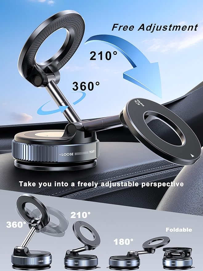 snanlen Upgraded 360° Nano Gel Vacuum Magnetic Phone Holder, 108+LBS Heavy Duty Suction Cup Phone Mount for Car Dashboard & Windshield, 3000gf MagSafe Compatible with iPhone 17/16 Pro Max White