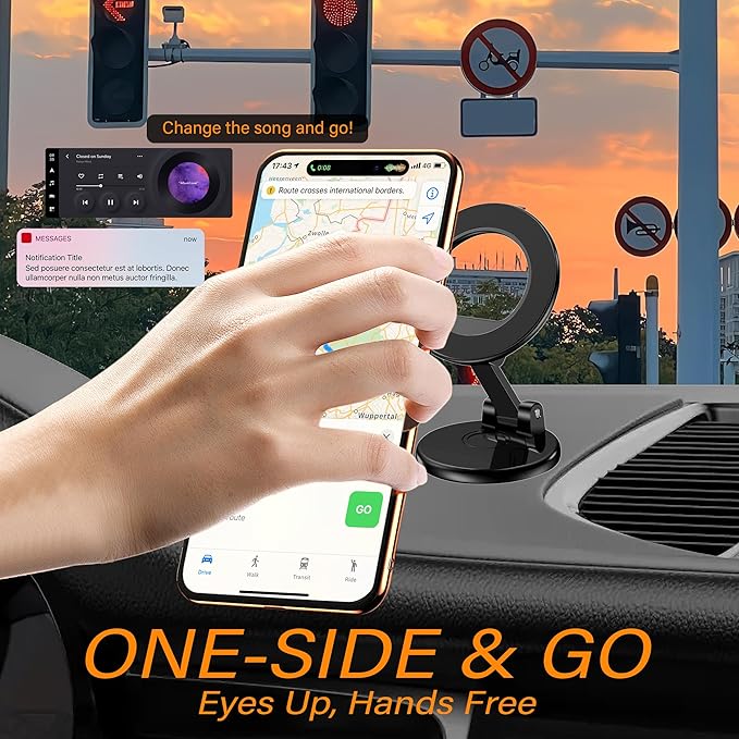 Magnetic Car Phone Holder, N55 Strong Magnets, 360° Rotation Dashboard Magnetic Phone Holder for Car, Folding Car Magnet Phone Mount for iPhone 16 15 14 13 Pro Max (Round-2)