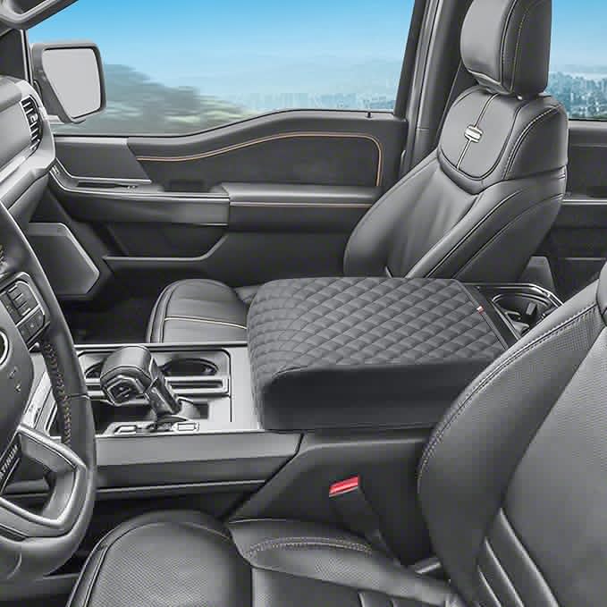PIMCAR Center Console Cover for 2021-2025 2026 Ford F150 PU Leather Armrest Cushion Protector Interior Accessories (Only fit for Full Bucket Seat)