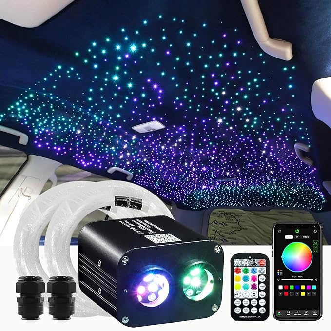 ATOKEE Twinkle 800pcs Starlight Headliner Kit, 0.03in 9.8ft Fiber Strands 20W Dual Color Dual Head Fiber Optic Car Star Roof Lights with APP/Remote Control
