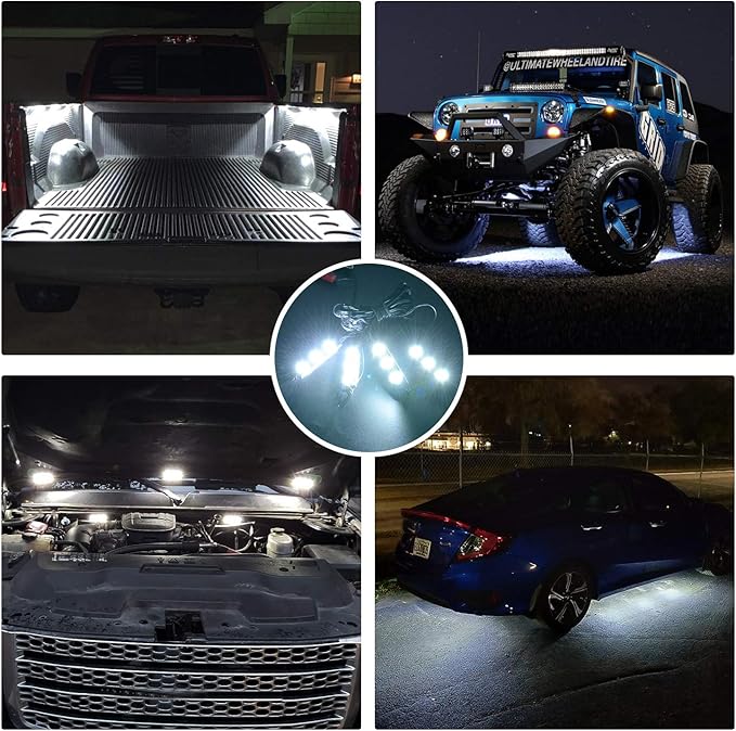 Nilight - TR-08 8PCS 24LED Rock Light for Cargo Truck Pickup Bed Off Road Under Car Side Marker LED Rock Lighting Kit w/Switch White, 2 Years Warranty