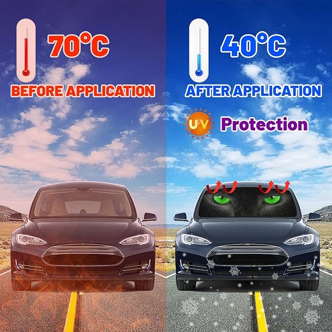 Socira Cat Eye Car Windshield Sunshade Umbrella Foldable Umbrella Sun Shade Cover Sunshade Front Window Cover Car Accessories Interior Blocks Uv Rays Keeps Cool (57" X 30")