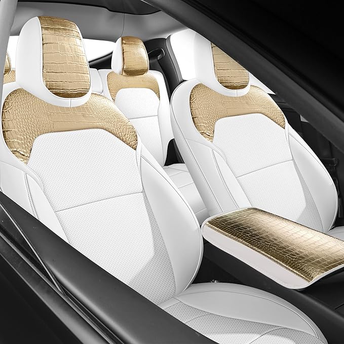 Seat Cover for Tesla Model Y Juniper 2025 2026 Crocodile White Custom Seat Cover for Tesla Model Y Full Set (Crocodile White-25-26)