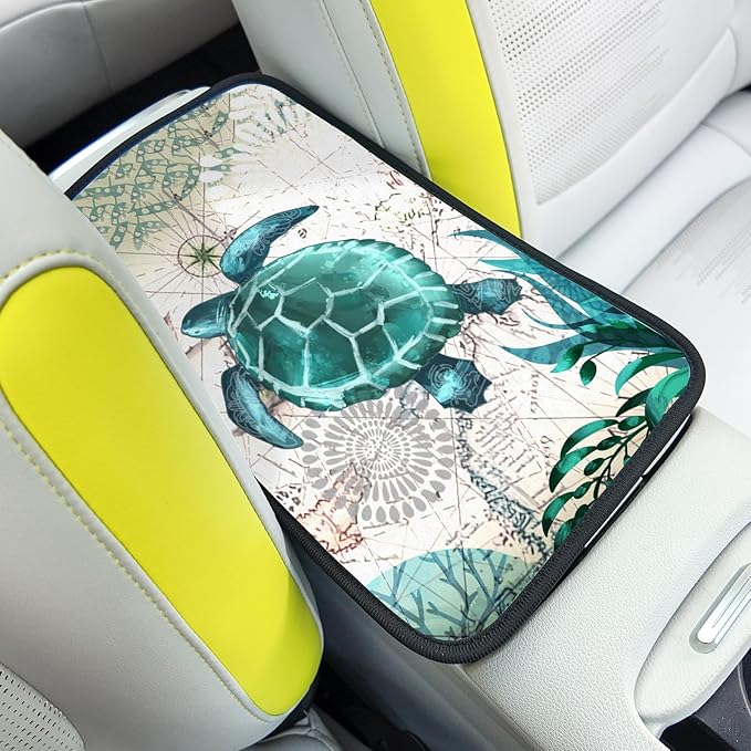 Universal Car Center Console Cushion Pad,Sea Turtle 2 Car Armrest Pad Car Armrest Seat Box Cover Protector for Most Vehicle, SUV, Truck, Car