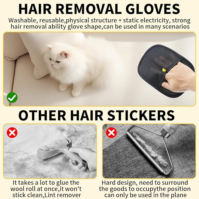 1 Pcs Pets Static Removal Gloves, Reusable Cat Dog Electrostatic Hair Remover Grooming Glove Tool