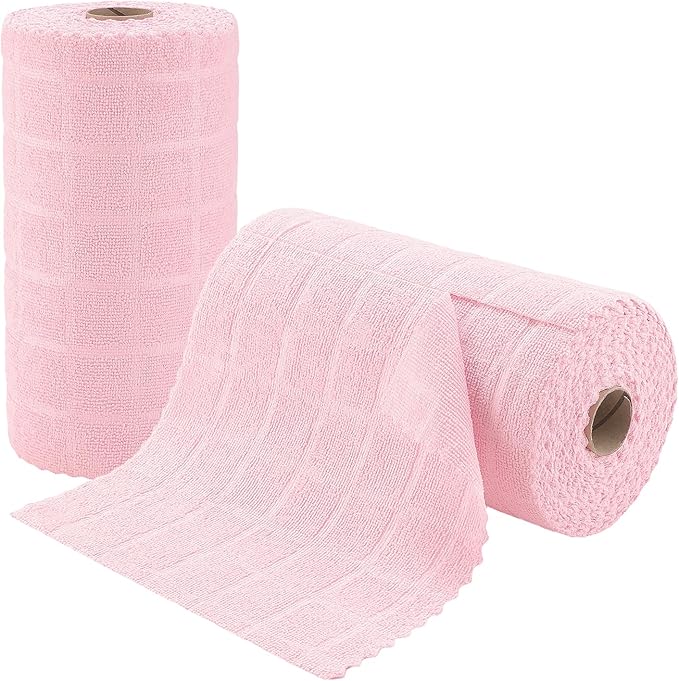 Ferdilan 80 Pack Microfiber Cleaning Cloth Roll,Lint Free Rags Paper Towels & Tear Away Reusable Towels,Washable Shop Rags,Wash Cloths Dish Rags(12" x 12") for Car Kitchen Window Garage-Pink