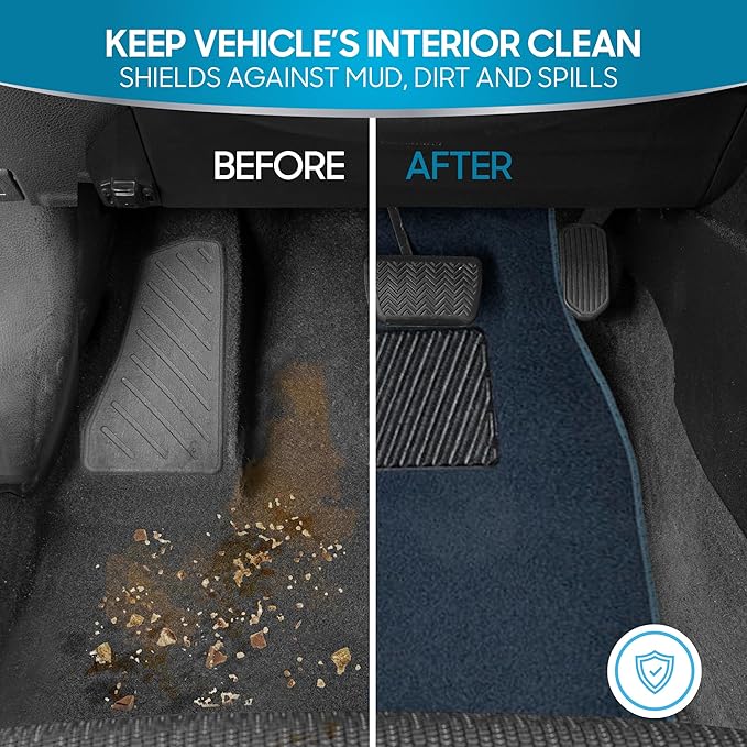 BDK Premium Blue Carpet Floor Mats for Cars - Universal Fit Interior 4-Piece Car Mats Full Set with Vinyl Heel Pad Protector - Cute Car Accessories Interior Floor Covers for SUVs & Trucks
