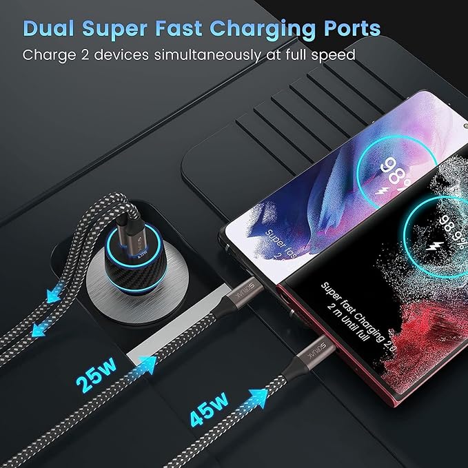 S24 S25 Ultra Charger Type C, SCRUAK 45W PPS Super Fast USB-C Wall/Car Charger for Samsung Galaxy S26 Ultra/S26+/S25/S24 Ultra/S24+/S23/S22/S20/Note 20/Note 10+(10FT+3.3FT 5A Type C Cable)
