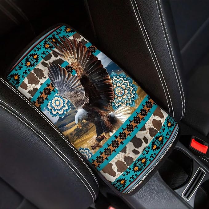 Aztec Eagle Print Car Center Console Cushion Pad Decorative Non Slip Armrest Box Cover Center Console Pad for Truck Sedan SUV