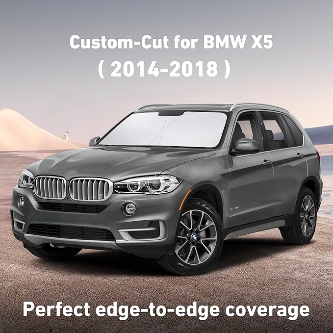 EcoNour Windshield Sunshade Compatible for BMW X5 2014-2016 2017 2018, Sun Visor for Front Windshield & Window Sun Shade Cover, UV Heat Blocker & Protector, Car Accessories