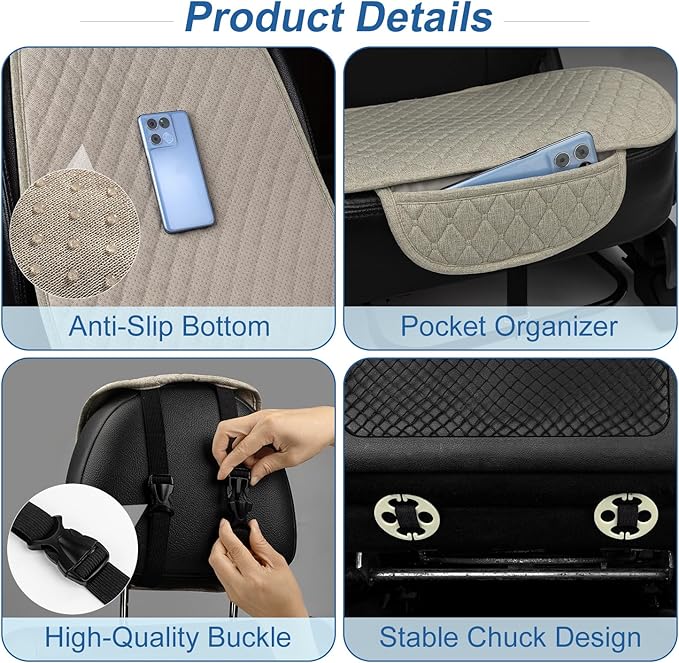 1 Pack Linen Car Seat Cover Front Seat Covers Soft & Breathable Front Premium Covers with Non-Slip Protector Universal Fits Most Automotive, Vans, SUVs, Trucks (1Pack Beige)