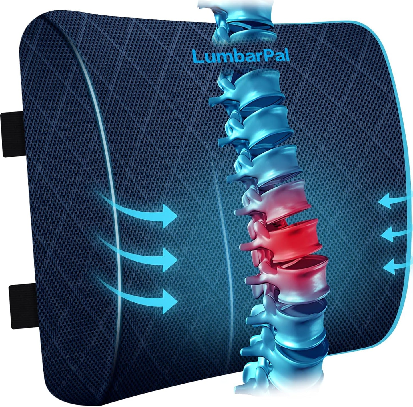 Lumbar Support Pillow for Office Chair Back Support Lumbar Pillow for Car, Gaming, Office Chair - Improve Sitting Posture & Back Pain Relief, Memory Foam, Adjustable Straps, Blue