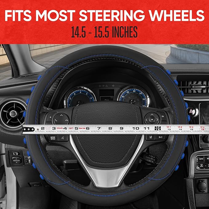 Motor Trend FlexGrip Blue Steering Wheel Cover for Cars – Standard 15 inch Car Steering Wheel Cover, Steering Wheel Protector for Auto Truck Van SUV