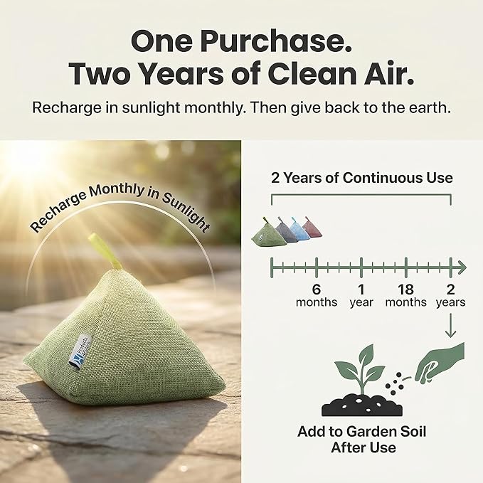 4 pack Naturally Activated Bamboo Charcoal Air Purifying Bags | Natural Home Deodorizer Bag | Charcoal Bag Odor Absorber For Pets | Odor Eliminator & Moisture Absorber Air Freshener Bag (100g Pyramid)