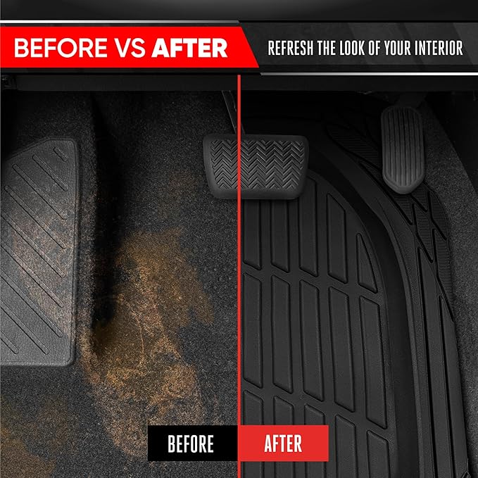 Motor Trend Original FlexTough Black Rubber Car Floor Mats with Cargo Liner - All Weather Automotive Floor Mats, Heavy Duty Trim to Fit Design, Odorless Floor Liners for Cars Truck Van SUV