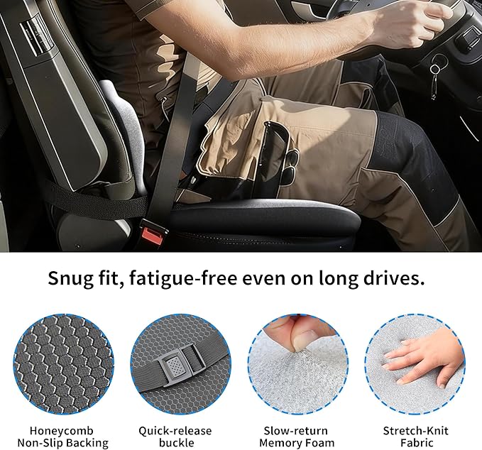 Memory Foam Truck Seat Cushion & Lumbar Support Set – Ergonomic U-Shape Tailbone Relief + L-Shape Back Cushion for Long-Haul Semi/Pickup Drivers Breathathable Cover Non-Slip Bottom Light Gray