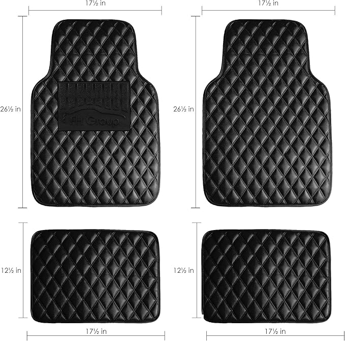 FH Group F12002BLACK Luxury Universal Fit All Season Protection Heavy Duty Faux Leather Black Automotive Floor Mats fits Most Cars, SUVs, and Trucks