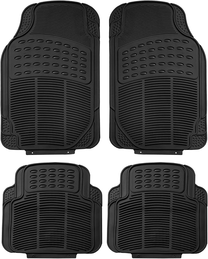 FH Group Automotive Floor Mats - Heavy-Duty (Black) Rubber Floor Mats for Cars, Universal Fit Full Set 2 Rows Floor Mat, Climaproof™ Floor Mats, Trimmable Floor Mats for Most Sedan, SUV, Truck Mats.