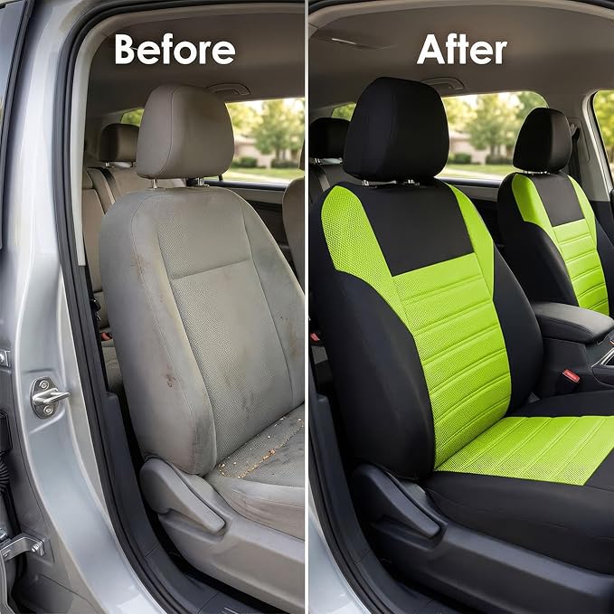 FH Group Automotive Car Seat Covers Full Set Premium 3D Air Mesh Front Seat Covers, Airbag Compatible & Split Bench Cover Universal Fit Interior Accessories for Cars Trucks and SUVs - Green